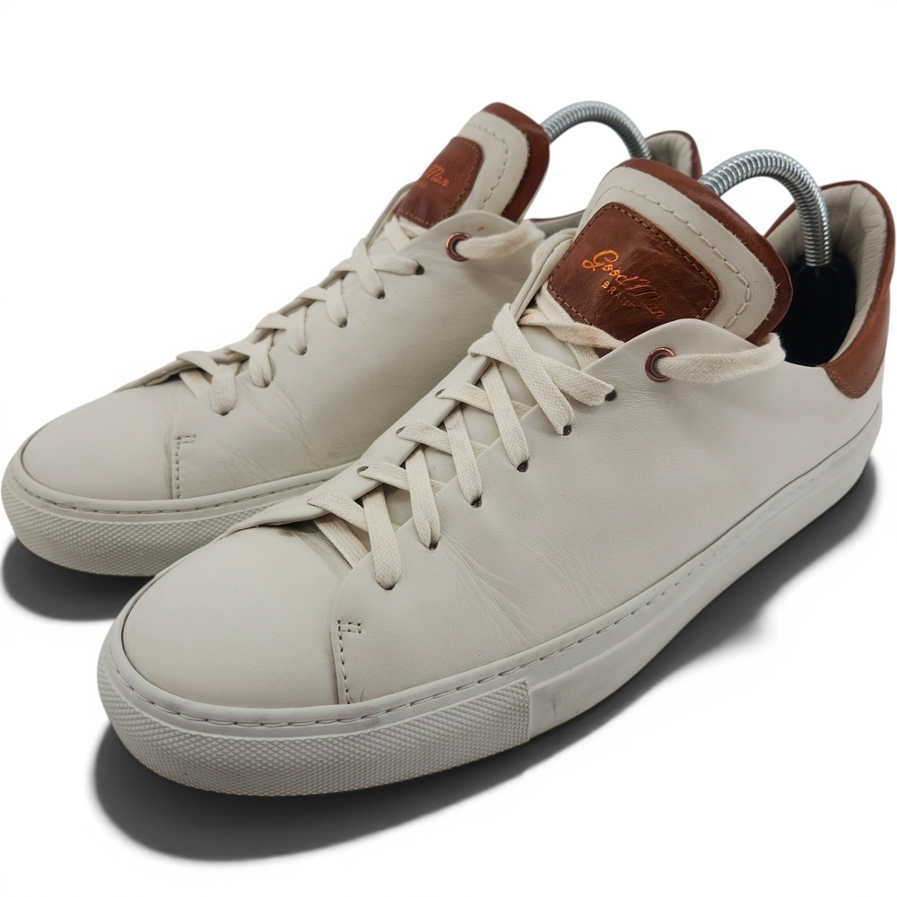 Good Man Brand Edge Sneaker Mens 9 White Leather Brown Heel Low Top Casual